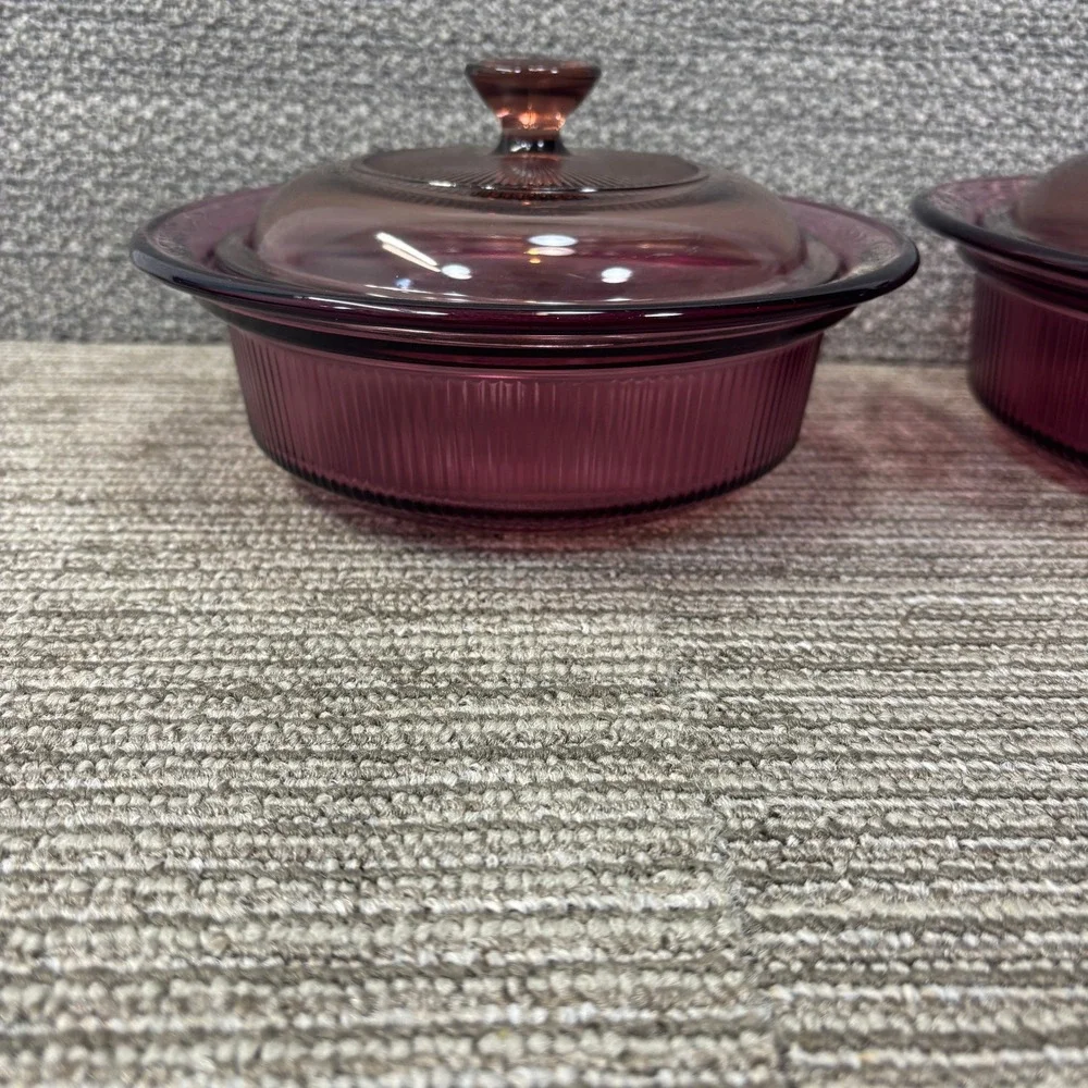 Corning Vision Casserole Dish Cranberry 1 Quart V-31-B, & 24 oz V-30-B USA Set 2